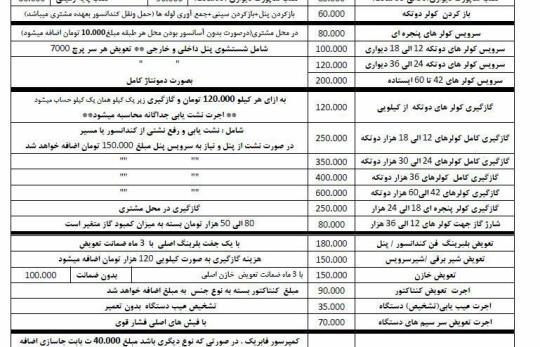 هزینه دستمزدکولرگازی در تبریز98